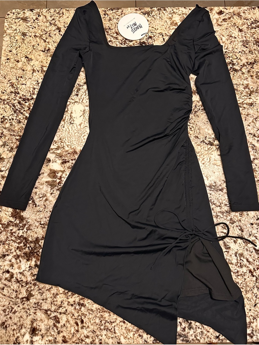 Princess Polly Black Long-Sleeve Asymmetric Square-Neck Dress
